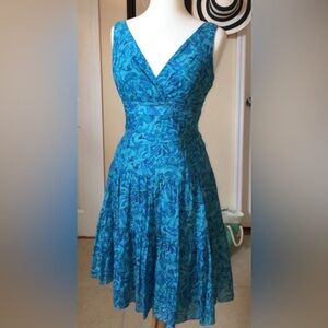 Ralph Lauren Blue Patterned Midi Dress